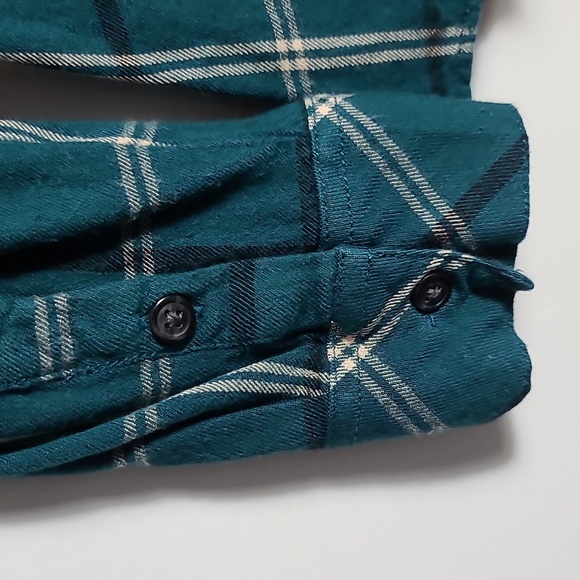 SANCTUARY Women's Plaid Teal Button Up Front Pockets Boyfriend Shirt Size Small - Picture 11 of 16
